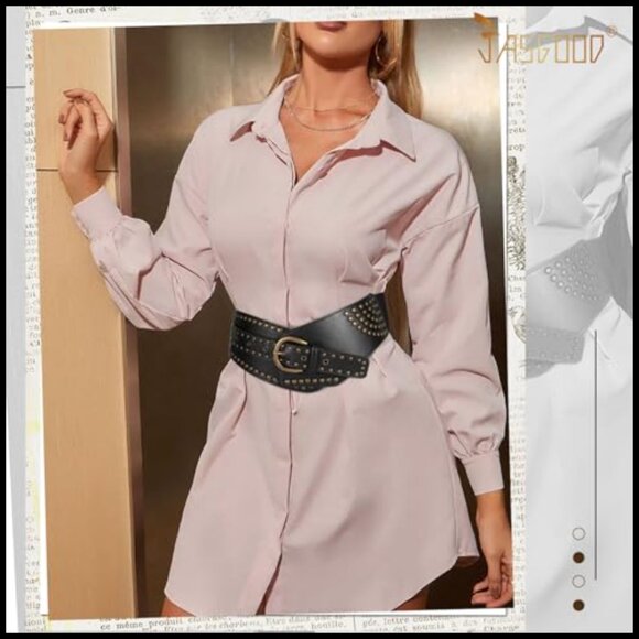 Vintage Wide Elastic Belt Studded Rivets Metal Buckle Retro Stretchy Waist main image 5